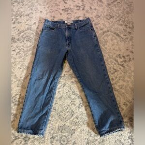 Classic Straight leg Blue Jeans Plaid Lined 34x32 LL BEAN Pants Leather Tag